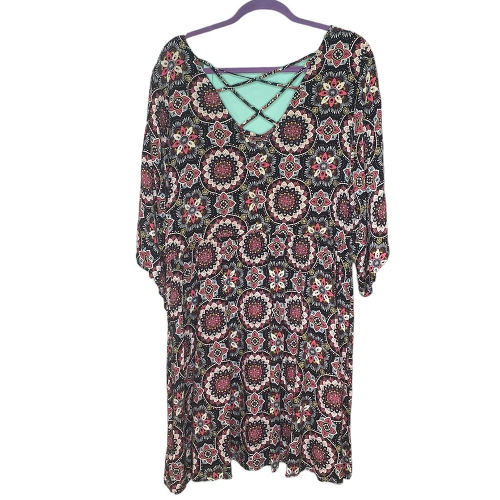 Torrid Multicolor Patterned Drawstring Waist Dress 3 - Picture 3 of 7